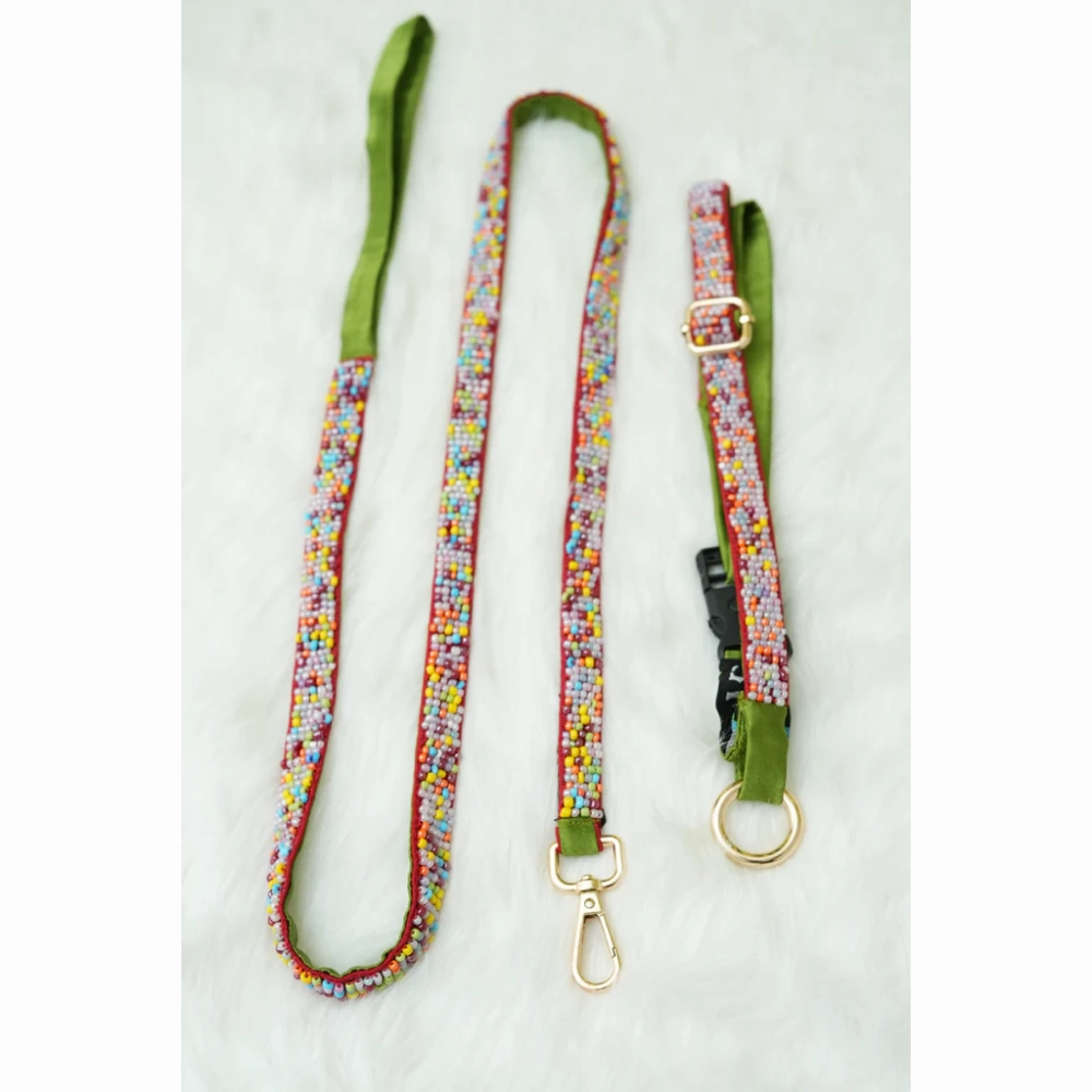 Floof & Co Sprinkles Leash & Collar (Green / Red)