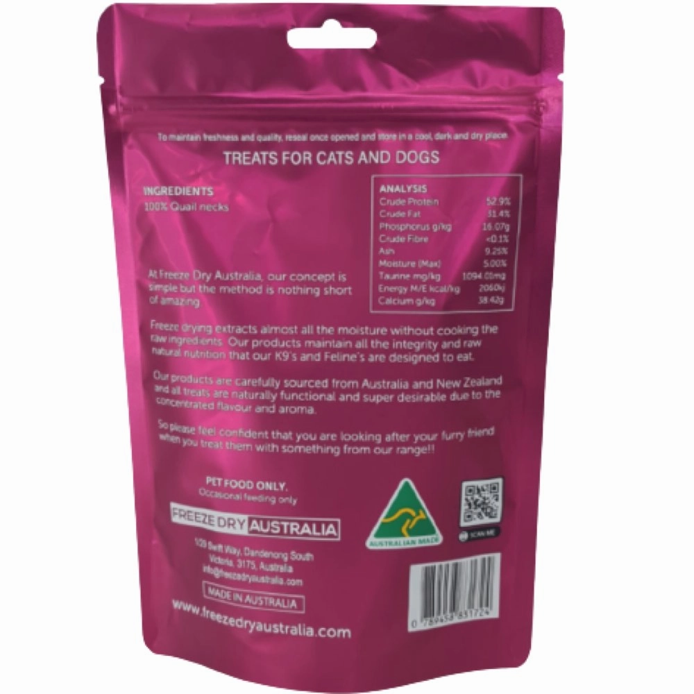Freeze Dry Australia Quail Necks Cat & Dog Treats 100g