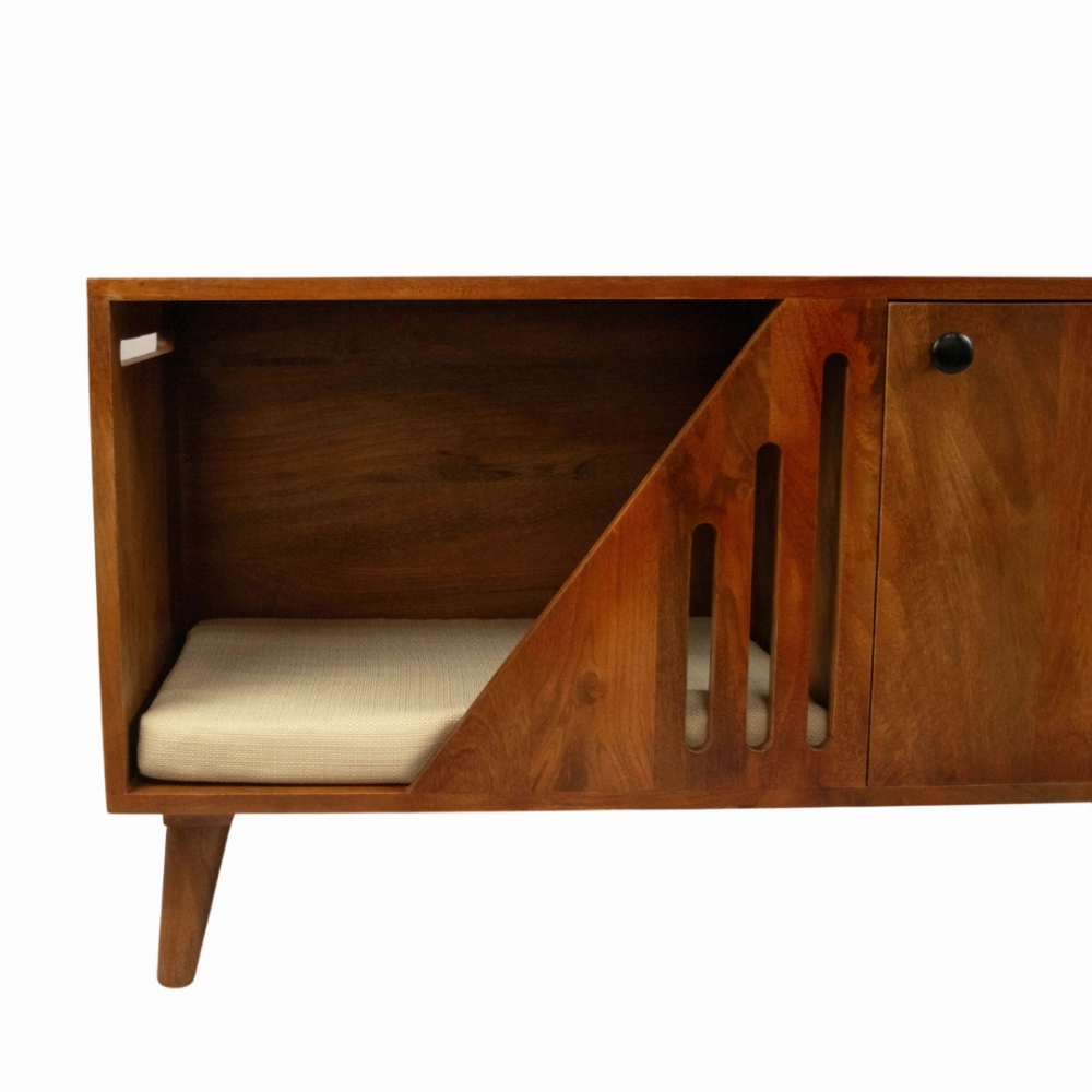 FurryLiving Benji Cabinet with Cushion for Small Dogs and Cats (Honey/Cream Cushion)