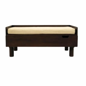FurryLiving Hibachi Bed with Storage for Dogs (Dark Brown/Cream Cushion)