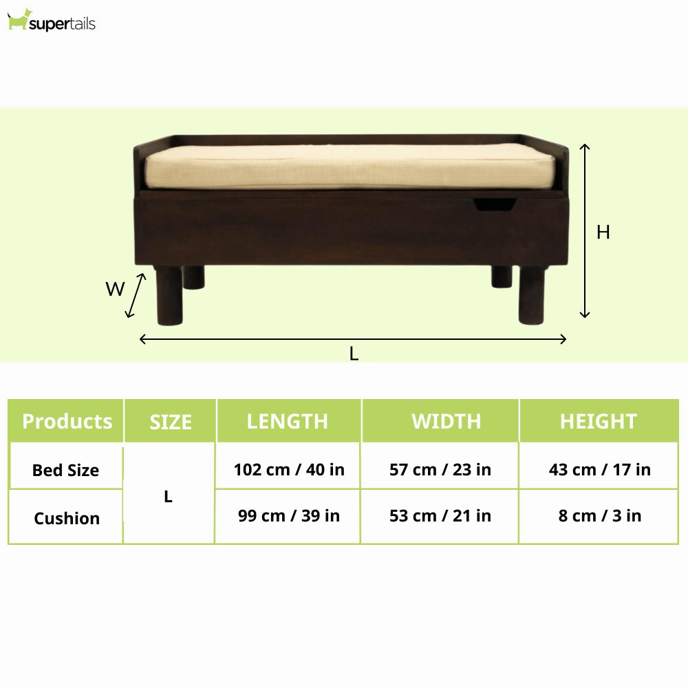 FurryLiving Hibachi Bed with Storage for Dogs (Dark Brown/Cream Cushion)