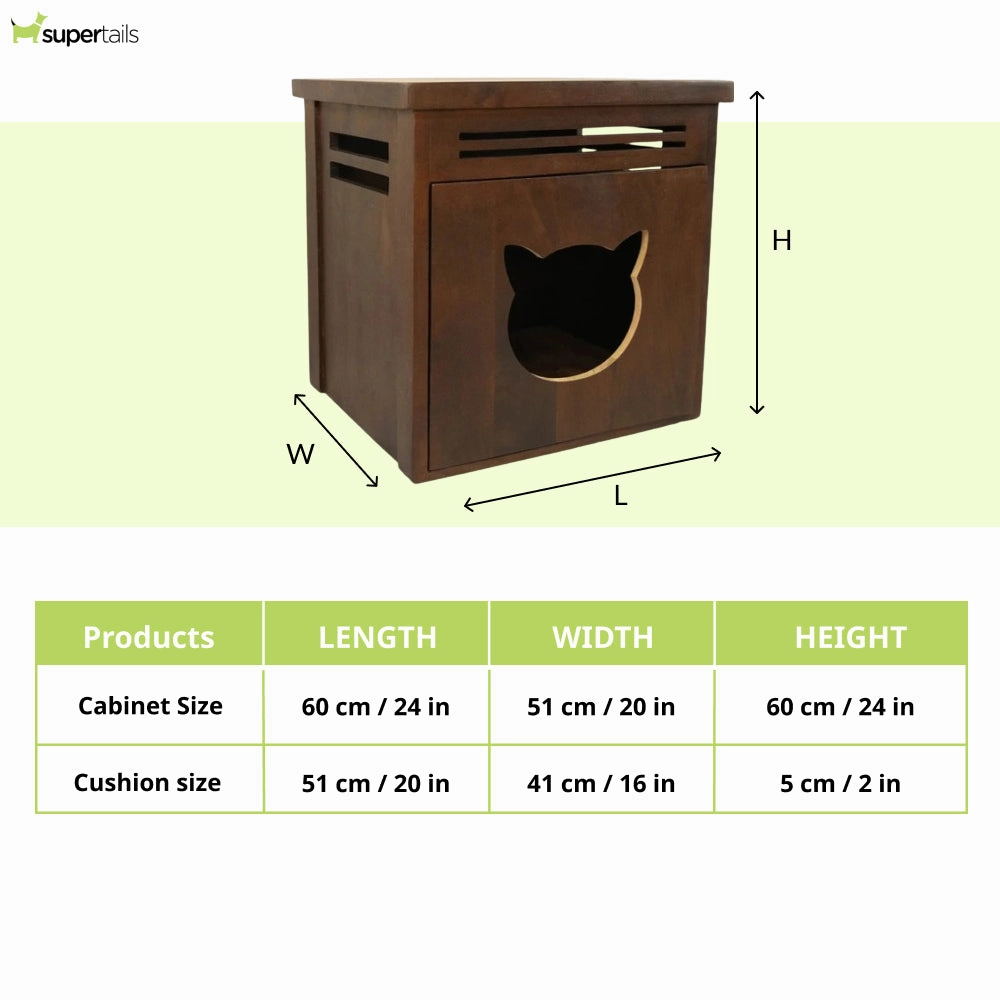 FurryLiving Meraki Cabinet with Cushion for Small Dogs and Cats (Dark Brown/ Red Cushion)