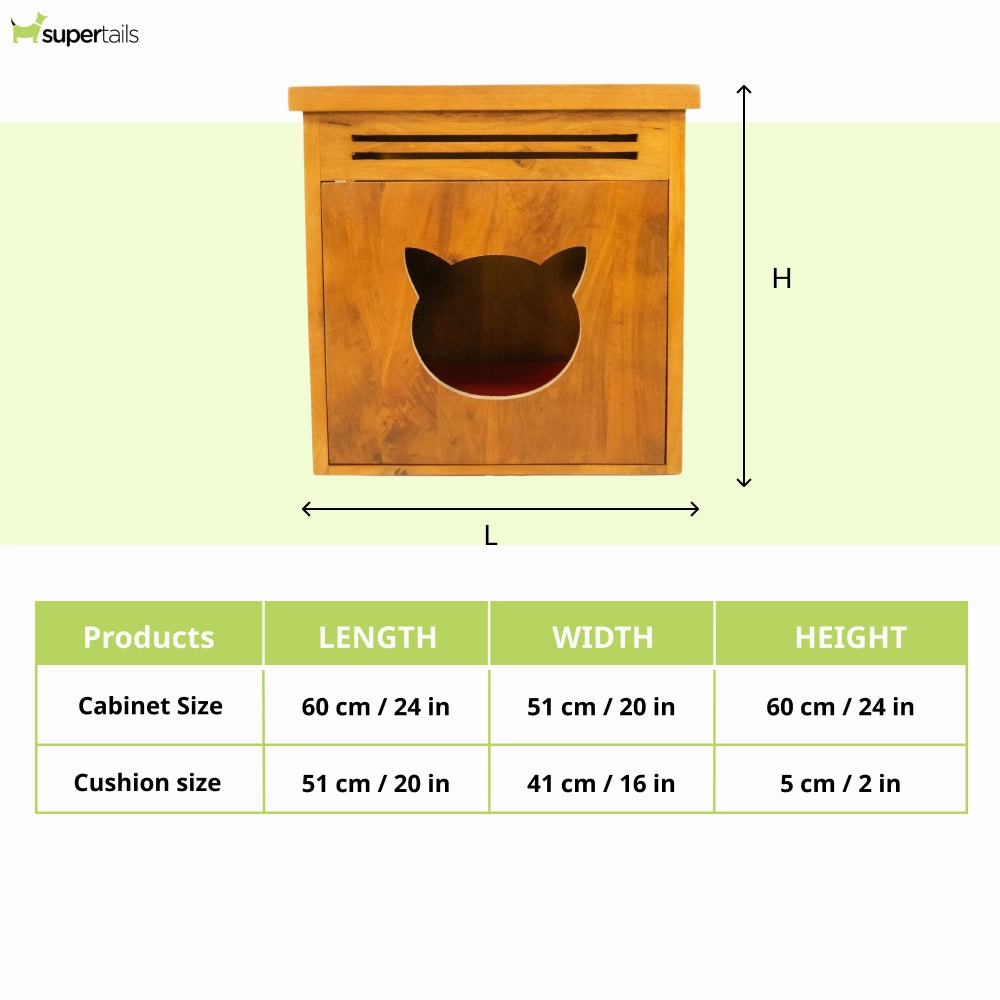 FurryLiving Meraki Cabinet with Cushion for Small Dogs and Cats (Honey/Red Cushion)