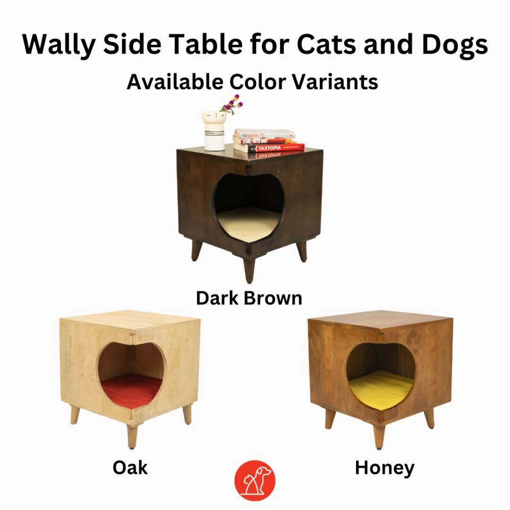 FurryLiving Wally Side Table with Cushion for Small Dogs and Cats (Dark Brown/Yellow Cushion)