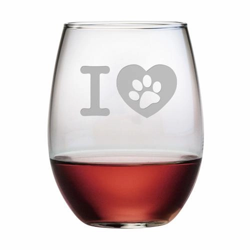 I Heart My Dog Stemless Wine Glasses, Set Of 4