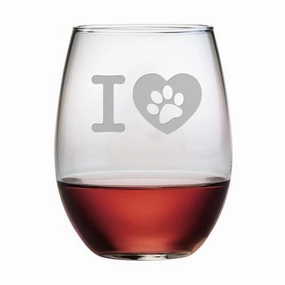 I Heart My Dog Stemless Wine Glasses, Set Of 4
