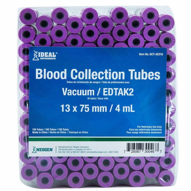 Ideal Blood Collection Vacuum Tubes, Lavender, 4mL, 100 ct