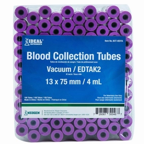 Ideal Blood Collection Vacuum Tubes, Lavender, 4mL, 100 ct
