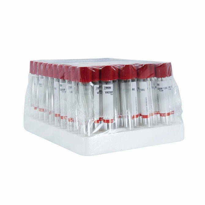 Ideal Blood Collection Vacuum Tubes, Red, 3 mL, 100 ct