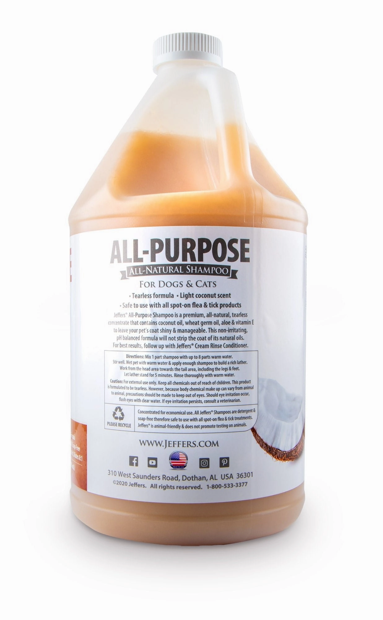 Jeffers All-Purpose Coconut Oil Shampoo for Dogs & Cats