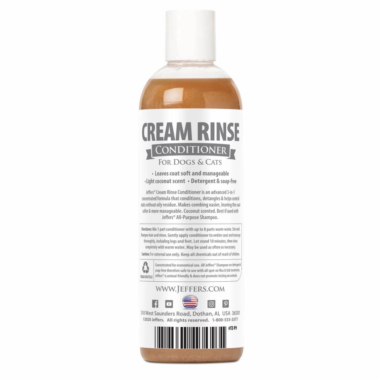 Jeffers Cream Rinse Pet Conditioner with Coconut Oil