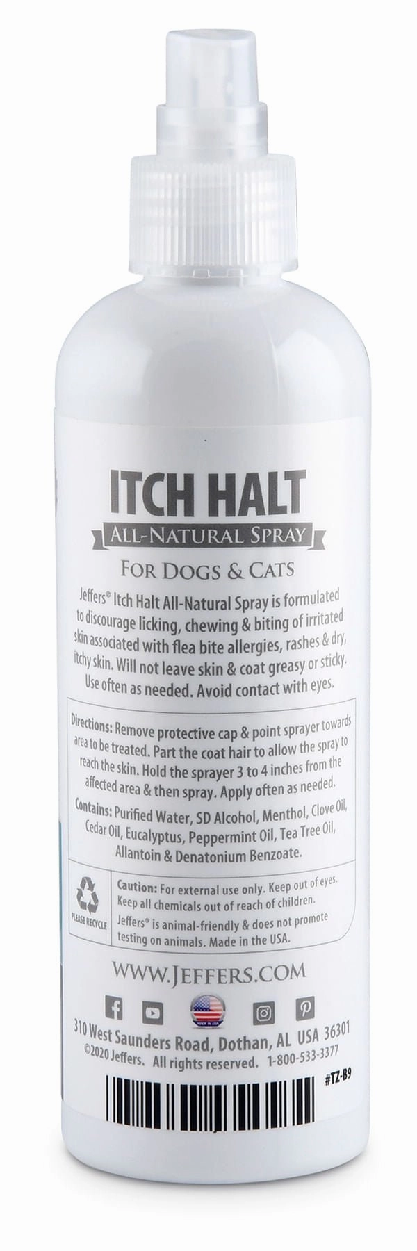 Jeffers Itch Halt All-Natural Soothing Pet Spray, 8 oz