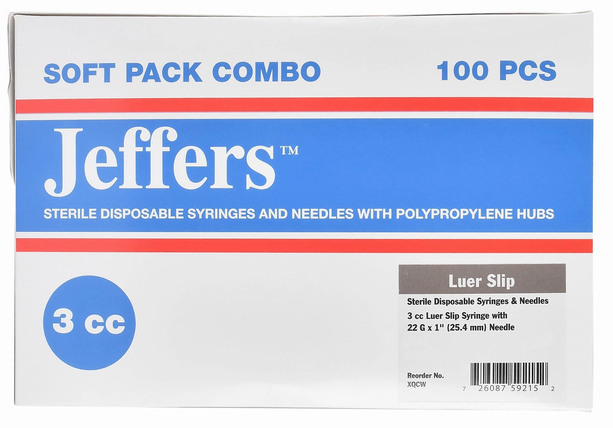 Jeffers Luer Slip Syringe/Needle Combo, Box of 100