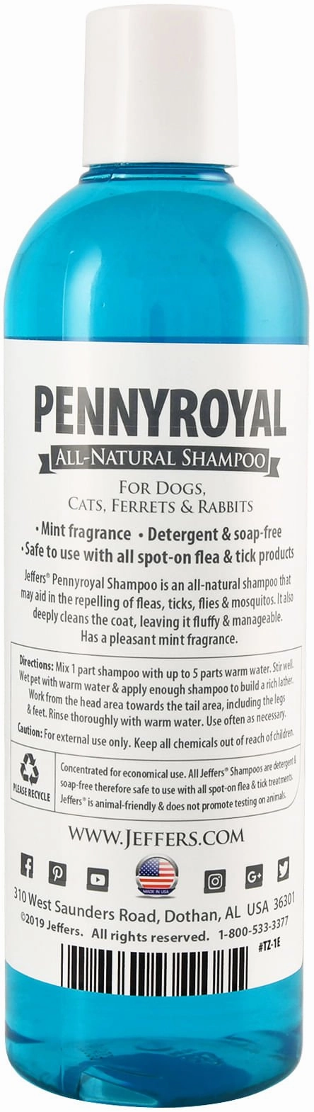 Jeffers Pennyroyal Natural Shampoo for Dogs and Cats