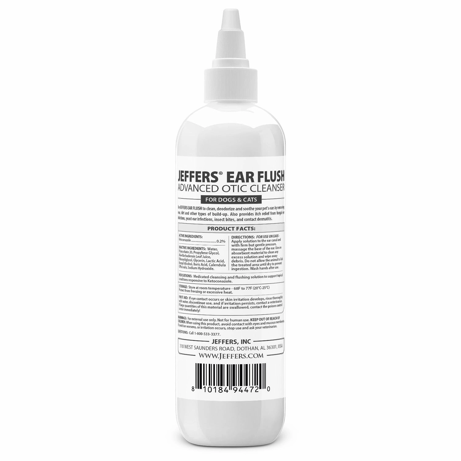 Jeffers Pet Ear Flush Advanced Ear Cleanser with Ketoconazole for Dogs & Cats