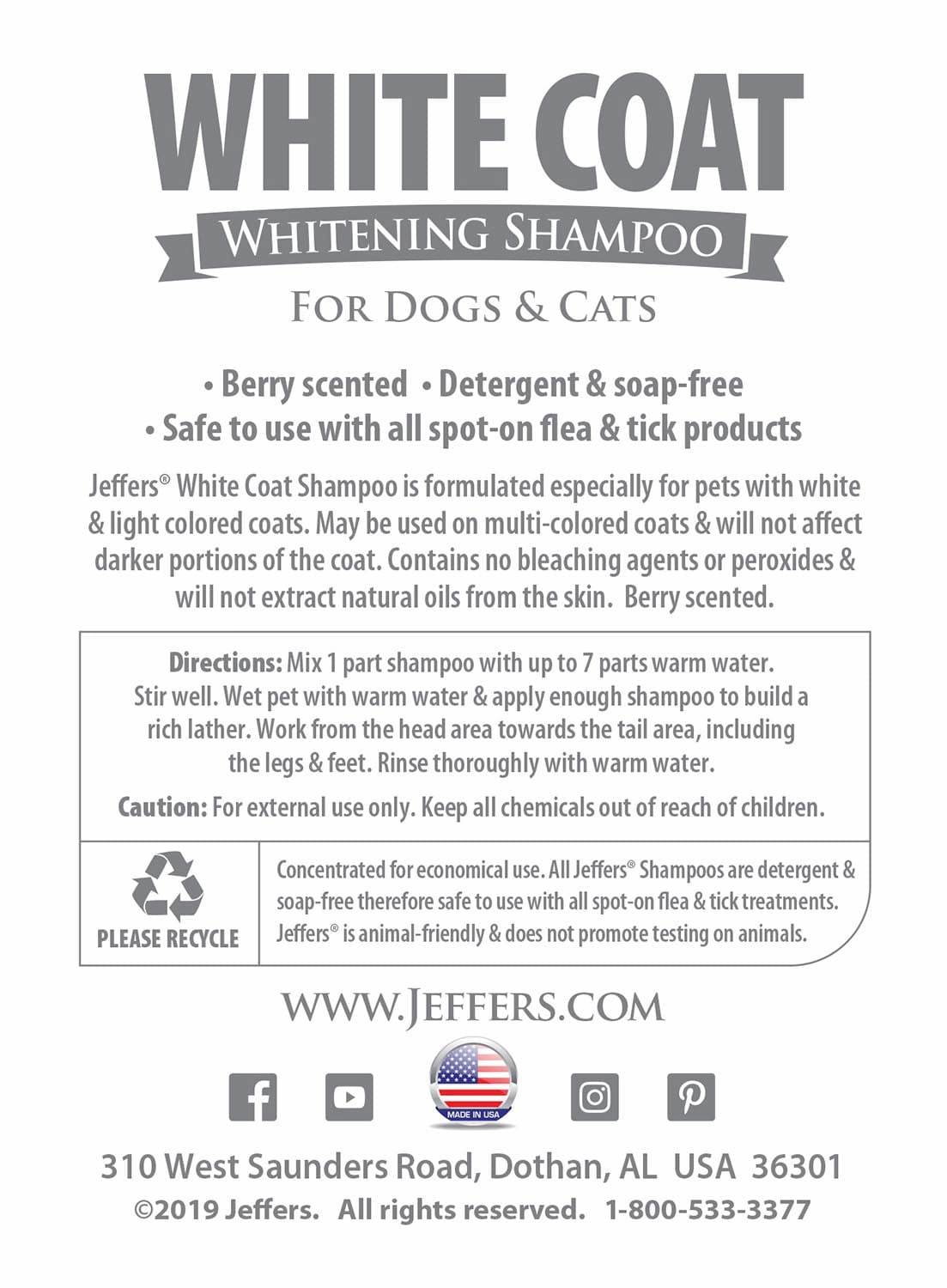 Jeffers White Coat Whitening Pet Shampoo