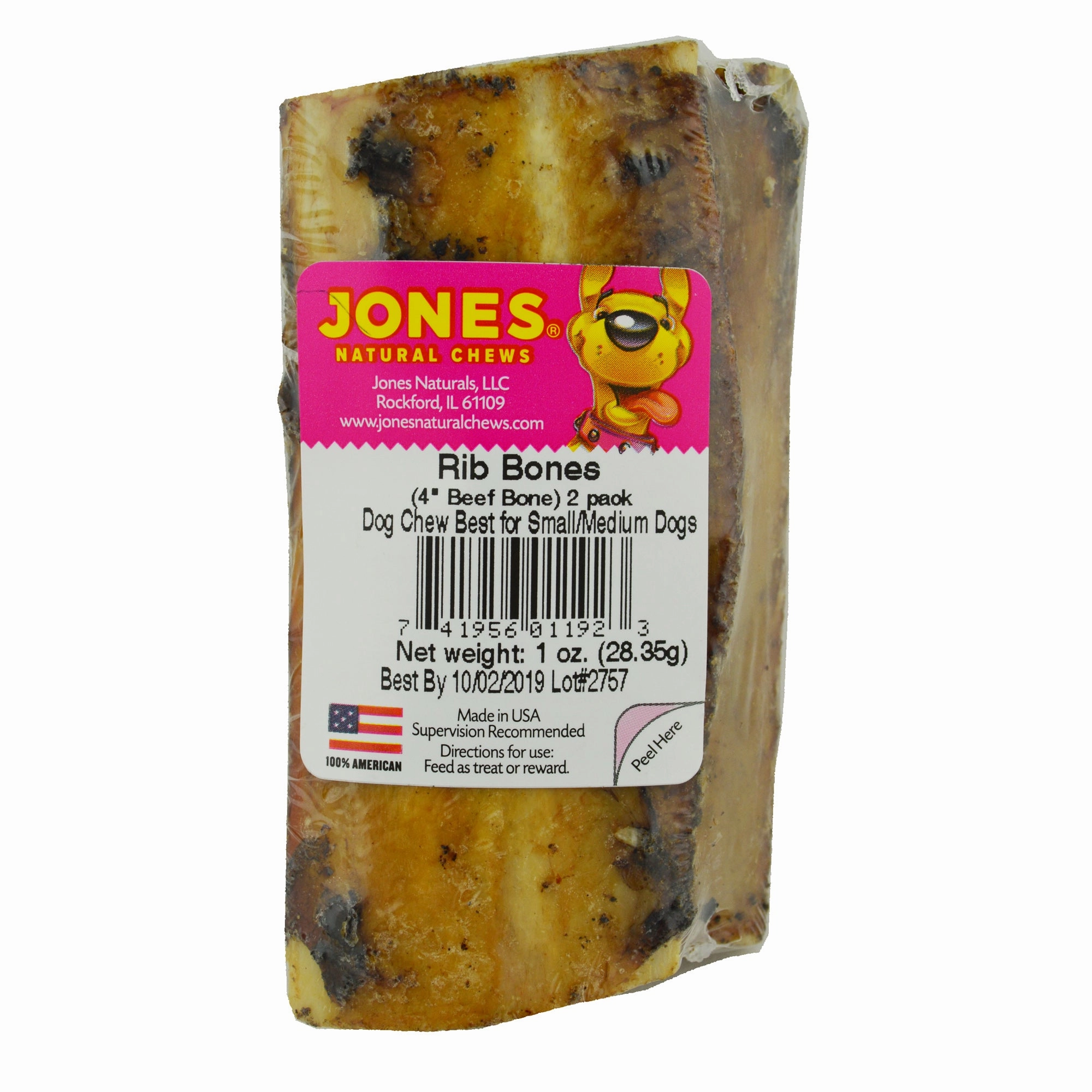 Jones Natural Chews Small Beef Rib Bone 2 Pack Dog Bone