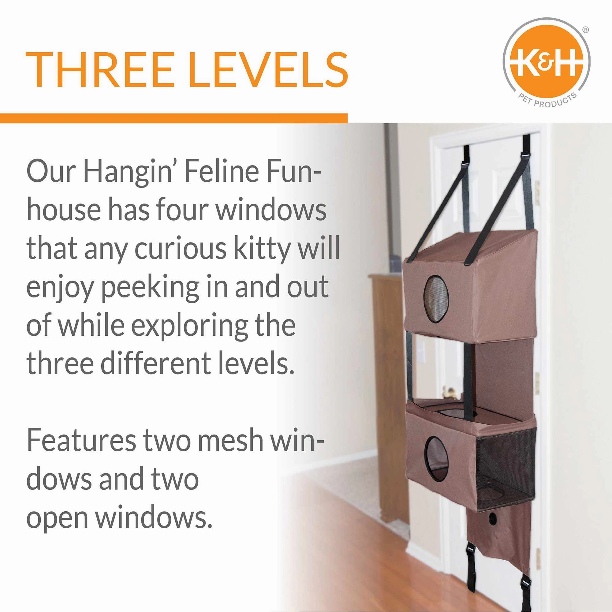 K&H Pet Products Hangin' Feline Funhouse Cat Furniture, Tan, Small, 70" X 22" X 12"