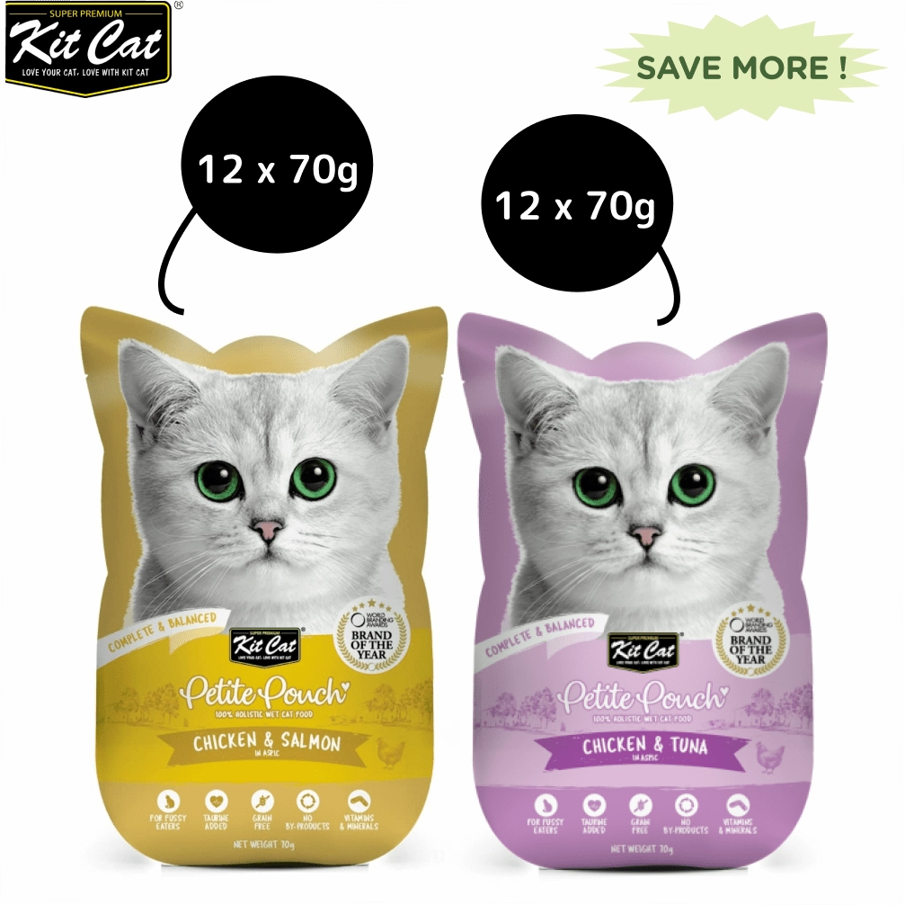 Kit Cat Chicken and Tuna and Chicken and Salmon Cat Wet Food Combo