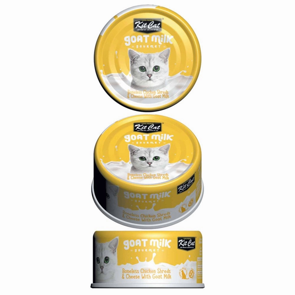 Kit Cat Goat Milk Gourmet Boneless Chicken Shreds & Cheese Grain-Free Canned Cat Food 70g