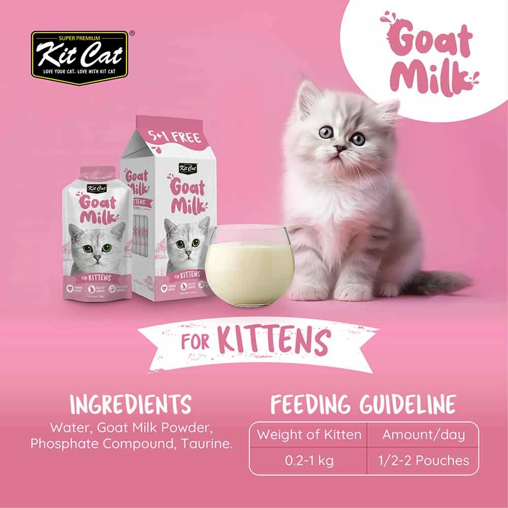 Kit Cat Lactose-Free Goat Milk Pouches for Kitten (50ml x 6)