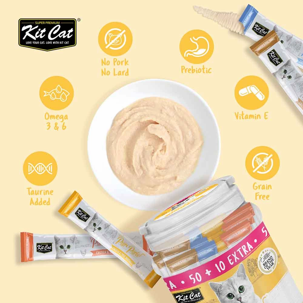 Kit Cat Purr Puree Chicken Mix Assorted Grain-Free Liquid Cat Treats 60 Sticks