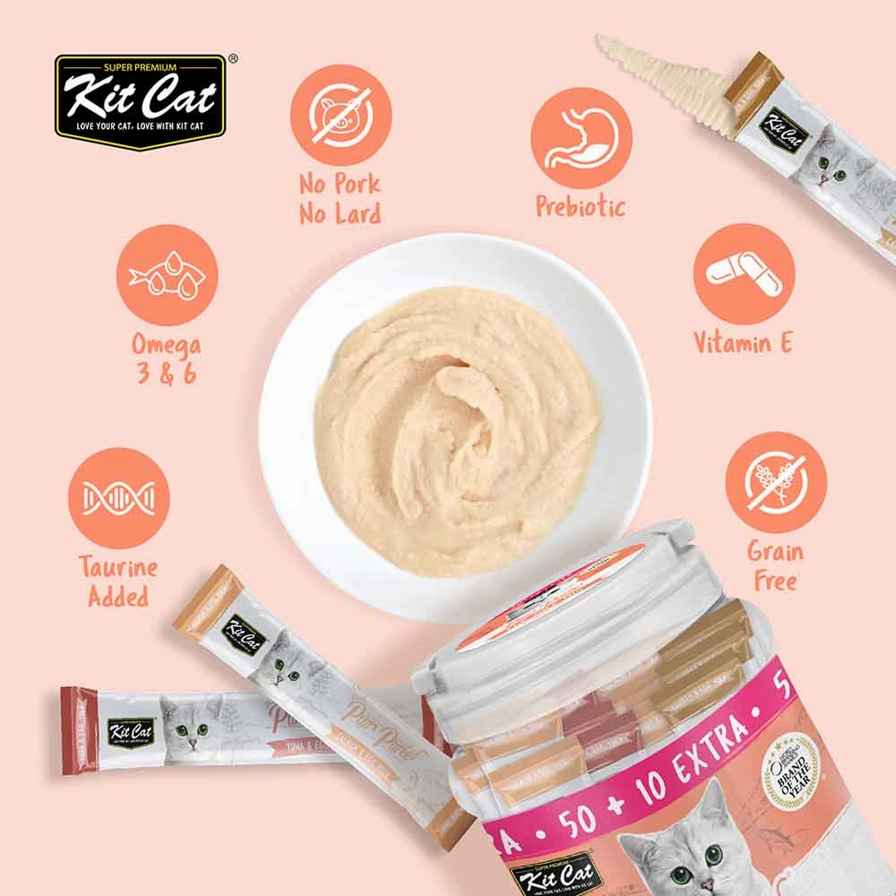 Kit Cat Purr Puree Egg Yolk Mix Assorted Grain-Free Liquid Cat Treats 60 Sticks