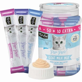 Kit Cat Purr Puree Goat Milk Mix Assorted Grain-Free Liquid Cat Treats 60 Sticks