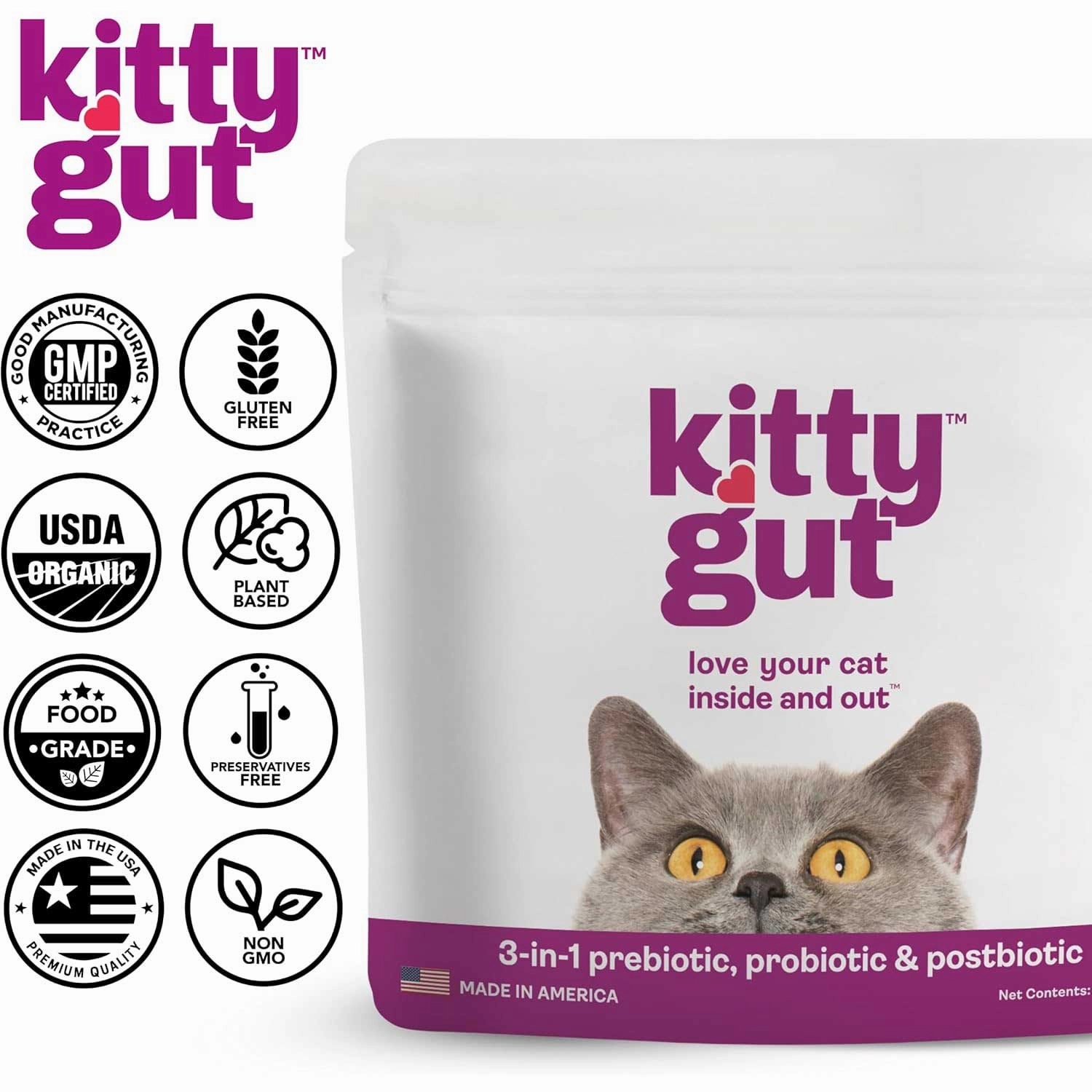 Kitty Gut 3-in-1 Pre   Pro   Postbiotic Supplement for Cats
