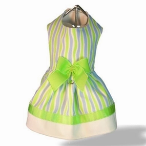 Lime Wavy Stripes Dog Harness Dress