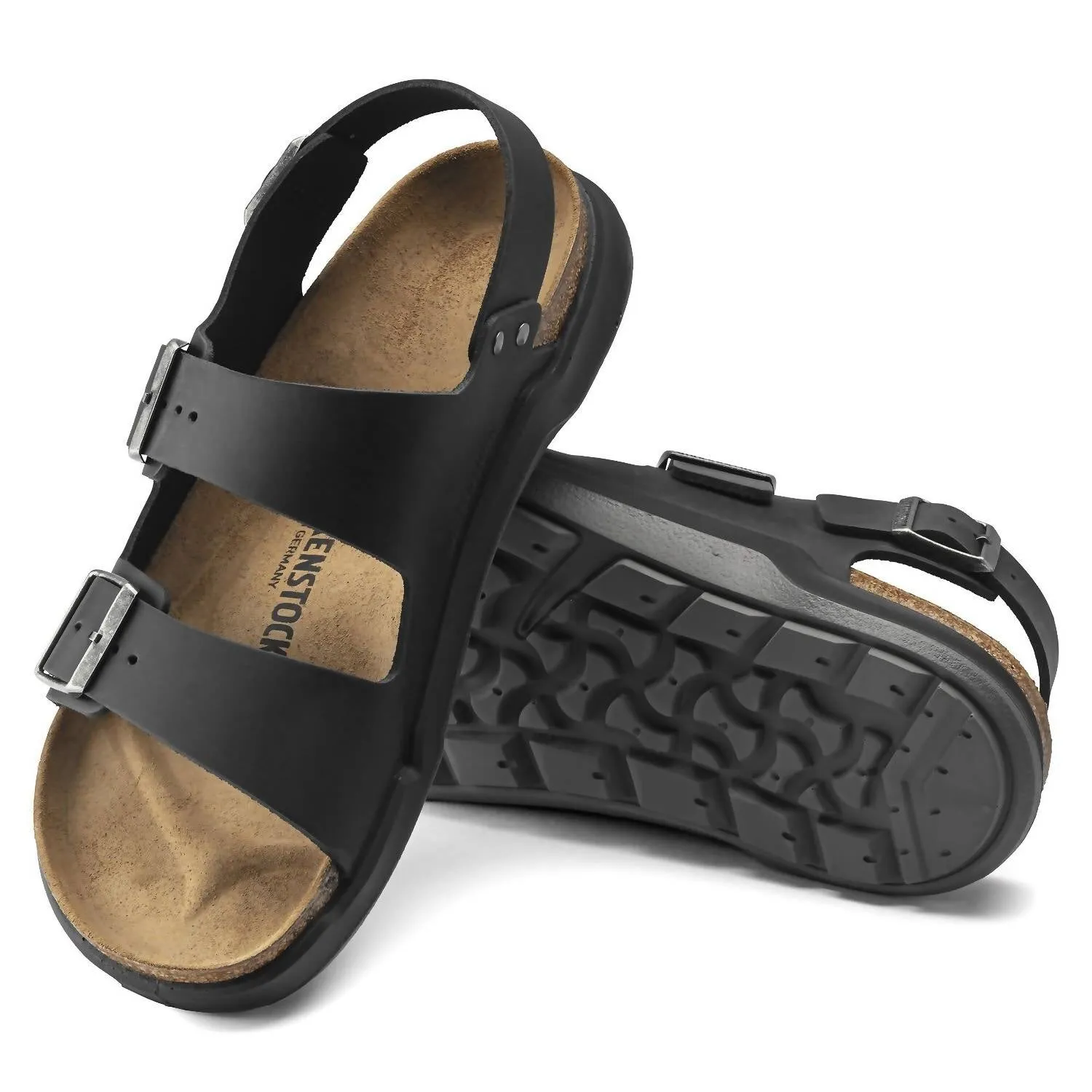 Sandale robuste Milano pour homme en cuir noir huilé