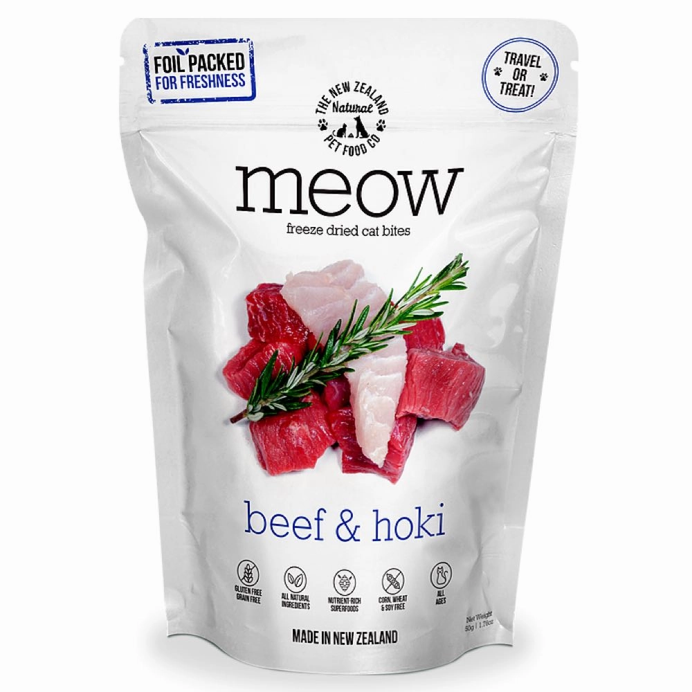 MEOW Beef & Hoki Grain-Free Freeze Dried Raw Cat Treats 50g