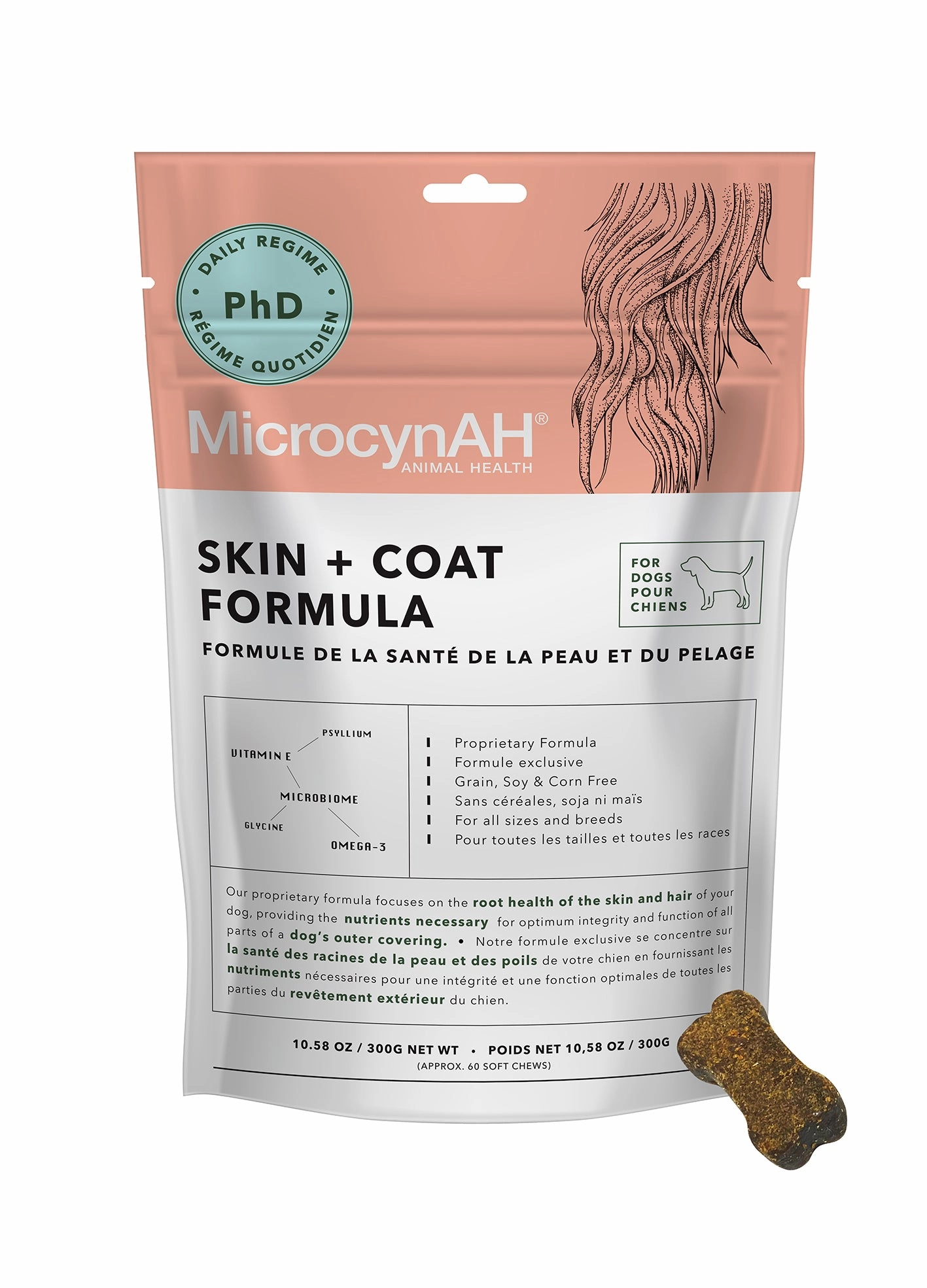 MicrocynAH phD Dog Treats - Skin   Coat Formula 60's