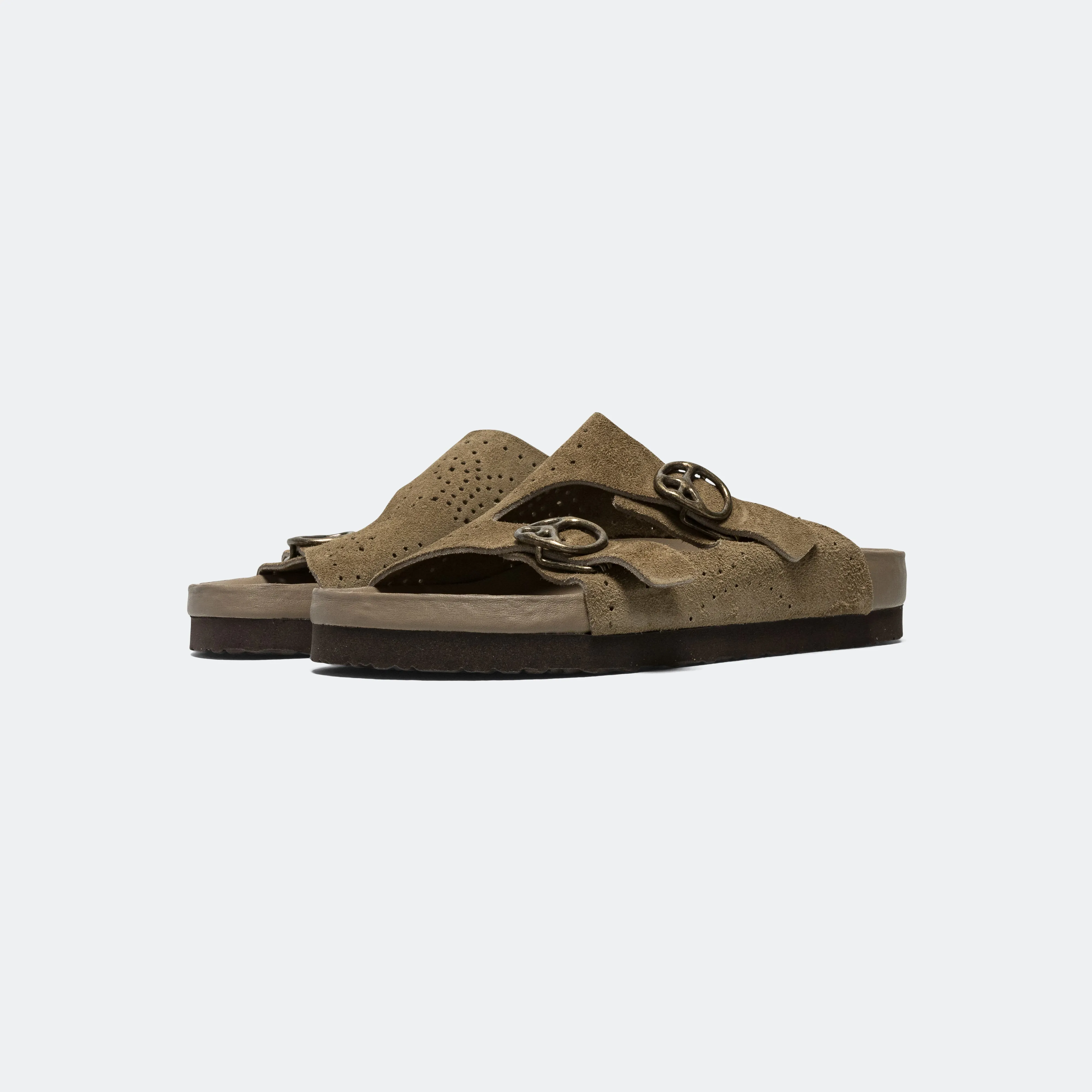 Sandale Needles Clothing à double bride - Suède et cuir taupe