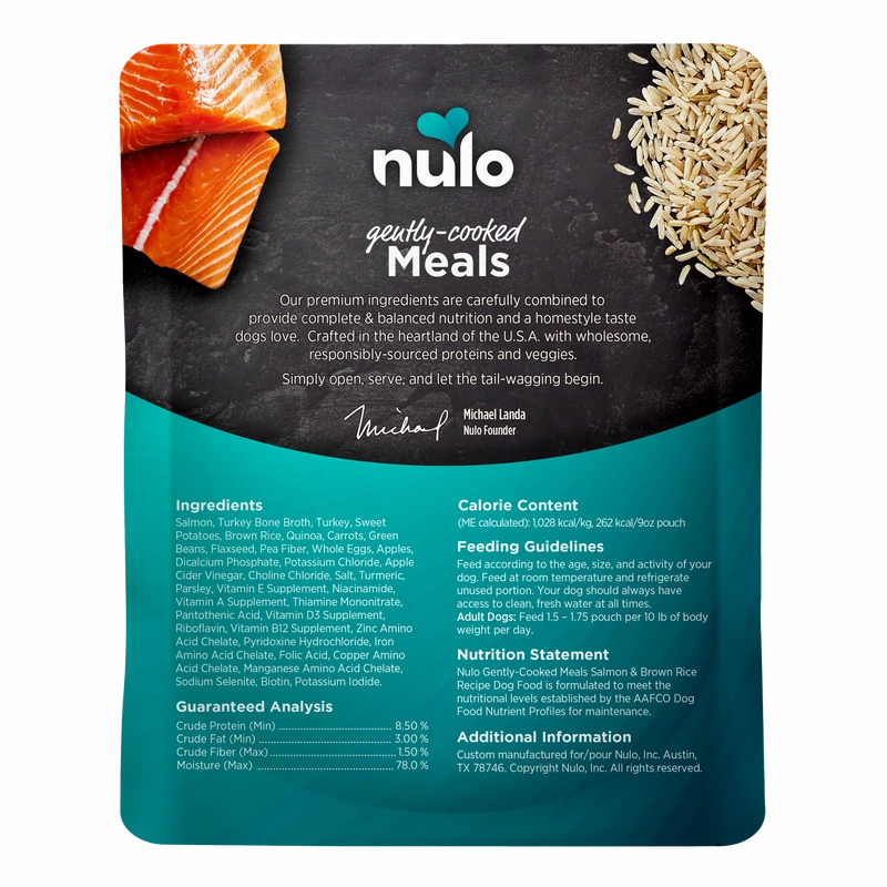 Nulo Gently-Cooked Meals Salmon & Brown Rice Recipe Wet Dog Food Pouch