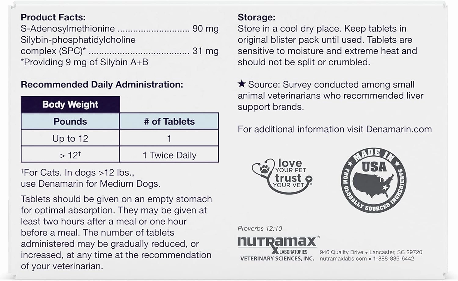 Nutramax Denamarin Liver Health, Stabilized Tablets