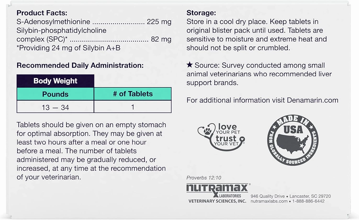 Nutramax Denamarin Liver Health, Stabilized Tablets