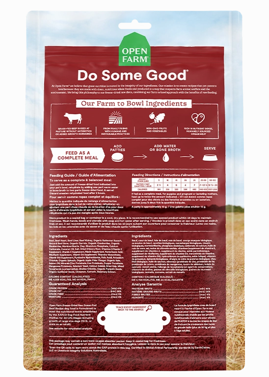 Open Farm Grain Free Grass Fed Beef Recipe Freeze Dried Raw Dog Food Patties