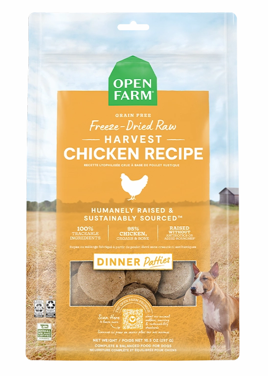 Open Farm Grain Free Harvest Chicken Recipe Freeze Dried Raw Dog Food Patties