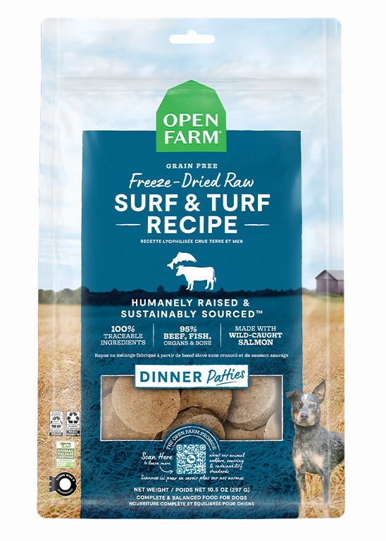 Open Farm Grain Free Surf and Turf Recipe Freeze Dried Raw Dog Food Patties