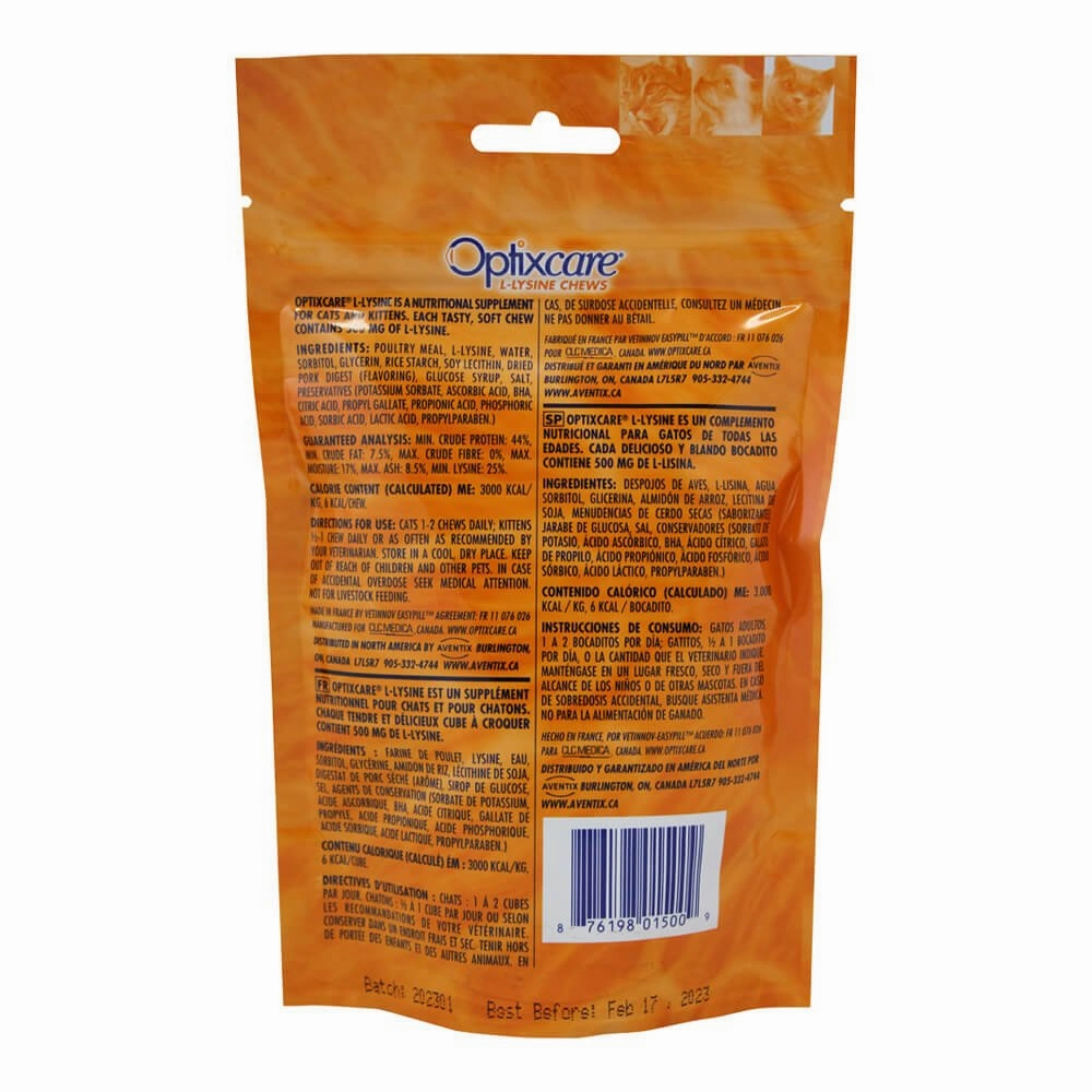 Optixcare L-Lysine Chews for Cats & Kittens, 60 Chews