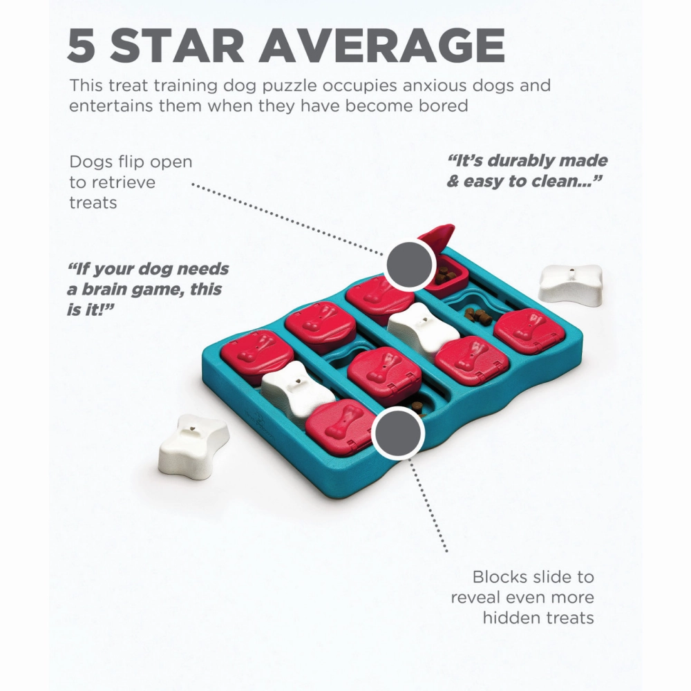 Outward Hound Nina Ottosson Brick Game for Dogs (Blue Level 2 Intermediate) | For Medium Chewers