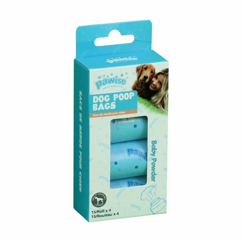 Pawise Dog Poop Bags Baby Powder 4 Rolls 60 Bags