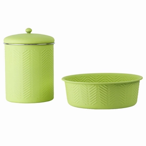 Pawpourri Chevron Emboss Treat Jar and Bowl Set for Dogs and Cats (Green)