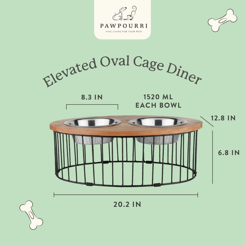Pawpourri Wooden Elevated Oval Cage Diner for Medium and Large Dogs