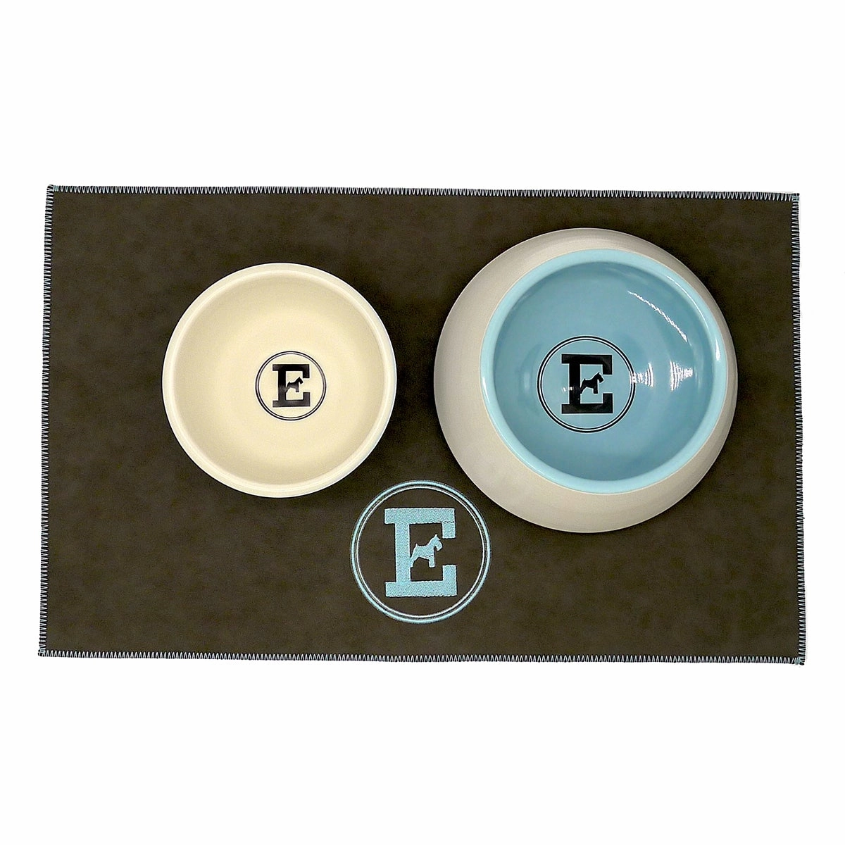 Personalized Faux Leather Dog Placemat Grey/Pale Blue