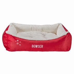 Personalized Holiday Crimson Microvelvet Scoop Dog Bed