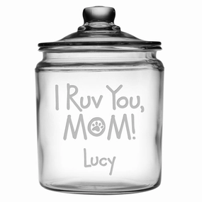 Personalized I Ruv You Mom Glass Dog Treat Jar