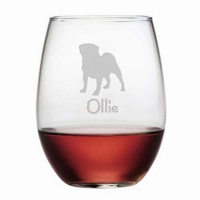 Personalized Pug Stemless Wine Glasses, Set Of 4