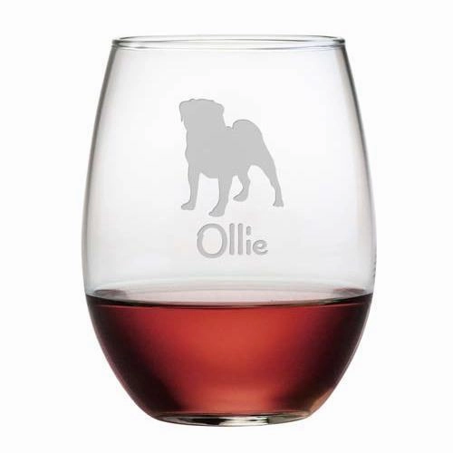 Personalized Pug Stemless Wine Glasses, Set Of 4
